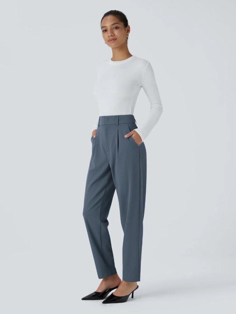 Halara Med Coronet Blue Flex High Waisted Pocket Solid Work Tapered Pant 50% off